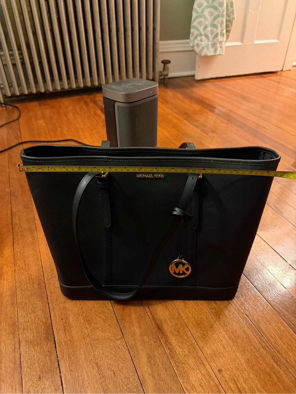 Michael Kors Black Saffiano Leather Tote with Gold MK Charm